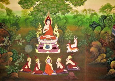 Buddha underviser de fem asketene som hadde forlatt ham